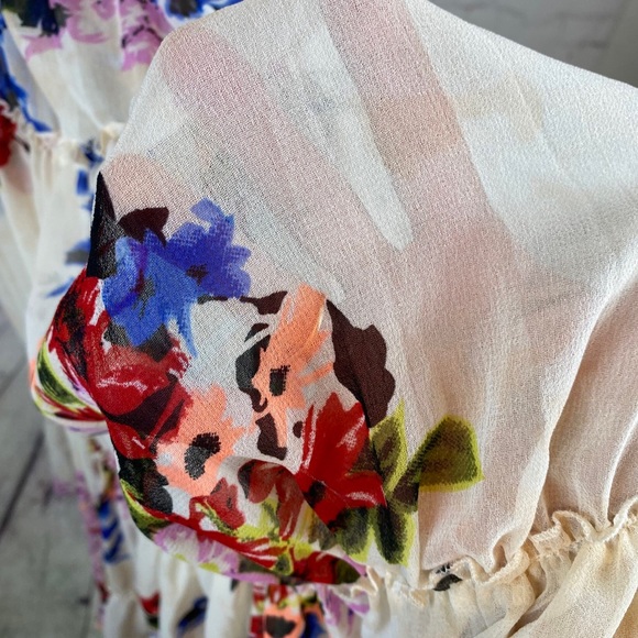 Raga Semi Sheer Floral Print Plunge Front Multi Tier Maxi - Picture 2 of 2